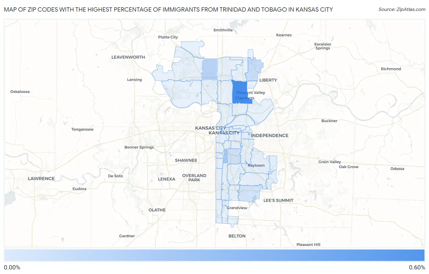 Zip Codes with the Highest Percentage of Immigrants from Trinidad and Tobago in Kansas City Map