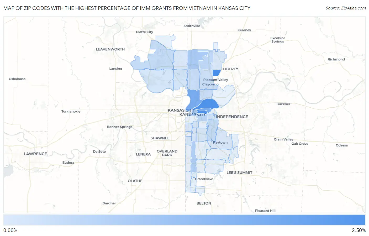 Zip Codes with the Highest Percentage of Immigrants from Vietnam in Kansas City Map