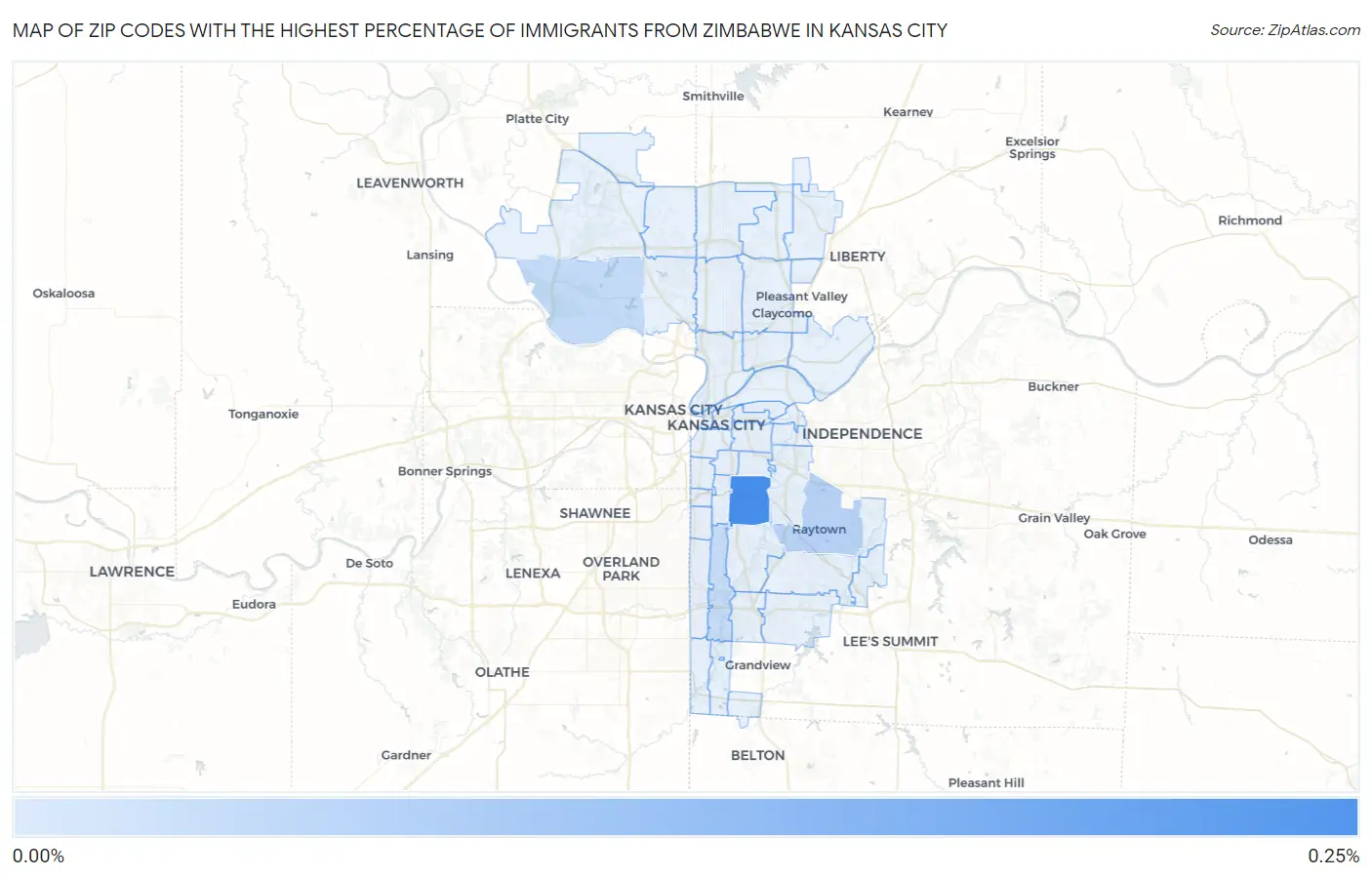 Zip Codes with the Highest Percentage of Immigrants from Zimbabwe in Kansas City Map