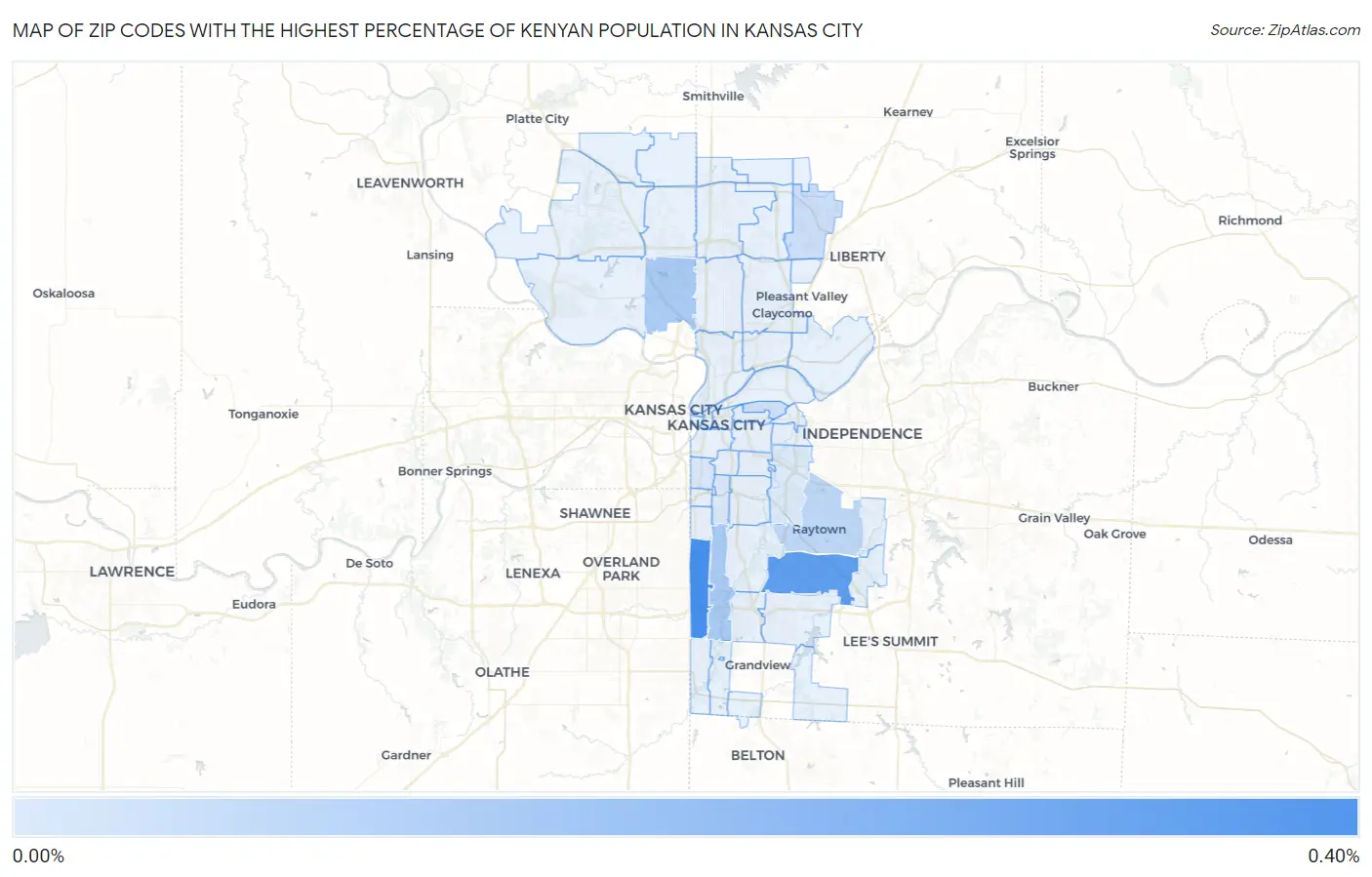 Zip Codes with the Highest Percentage of Kenyan Population in Kansas City Map