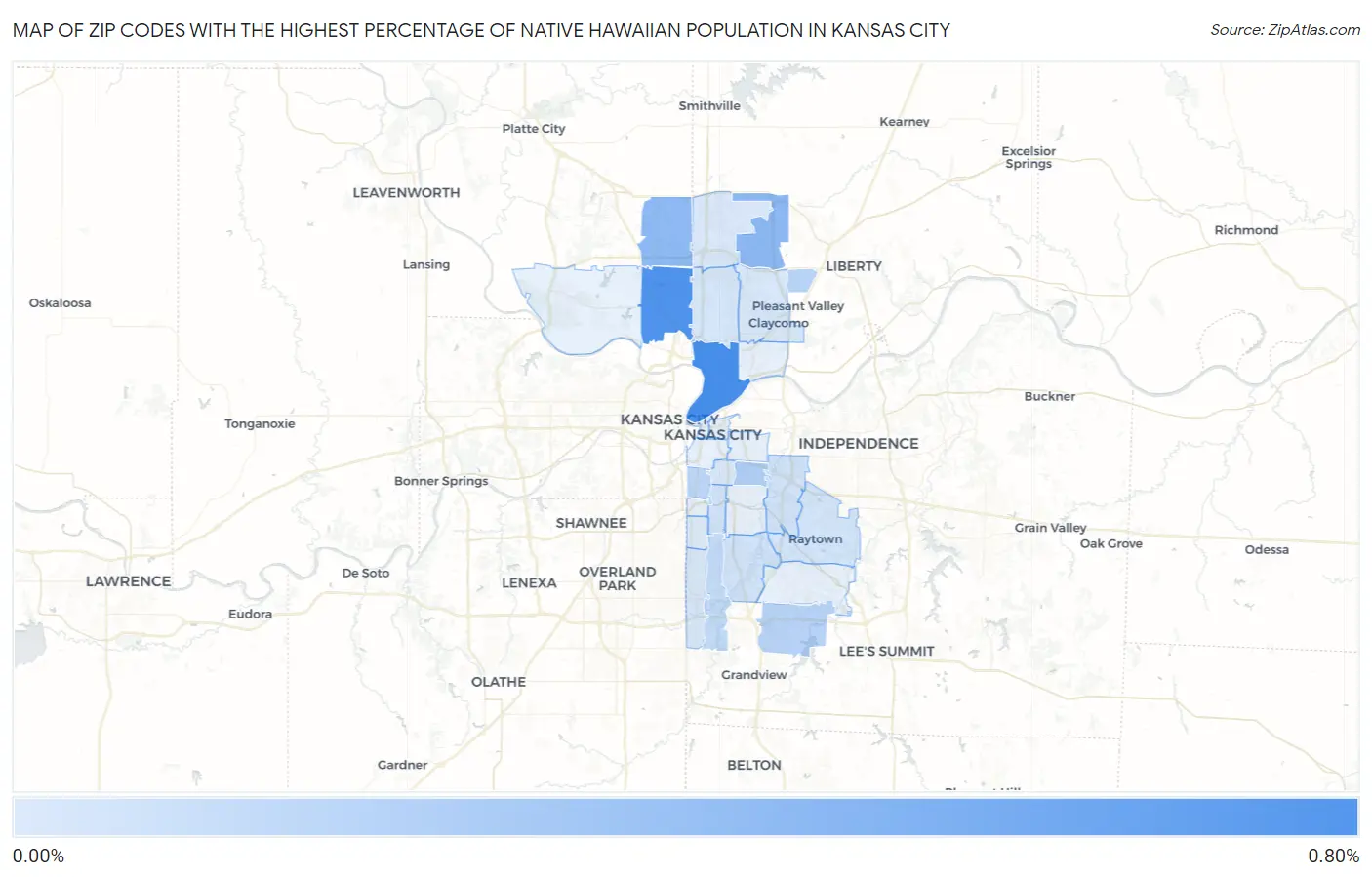 Zip Codes with the Highest Percentage of Native Hawaiian Population in Kansas City Map