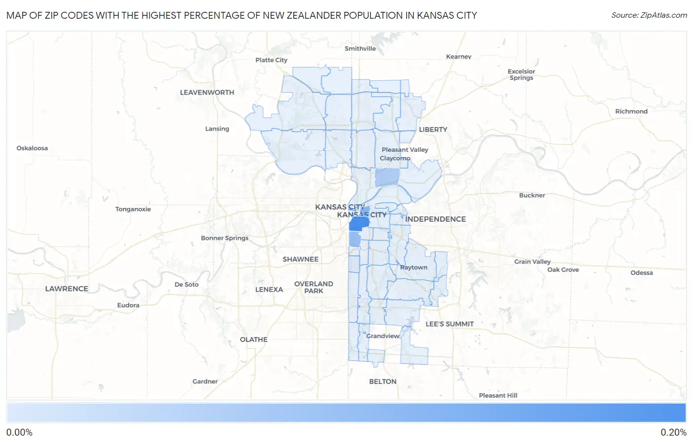 Zip Codes with the Highest Percentage of New Zealander Population in Kansas City Map