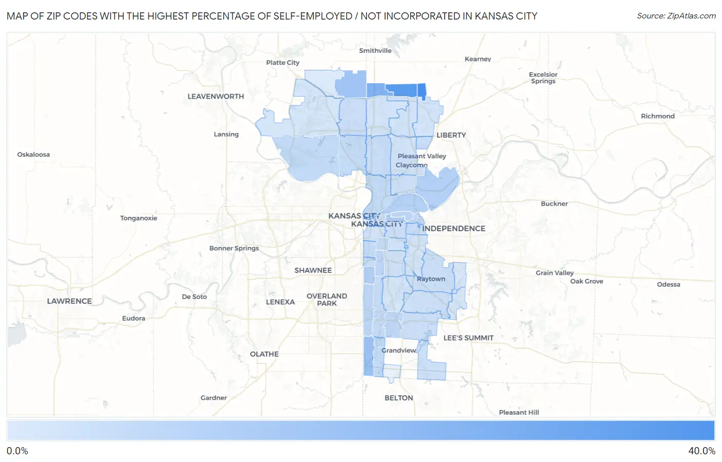 Zip Codes with the Highest Percentage of Self-Employed / Not Incorporated in Kansas City Map