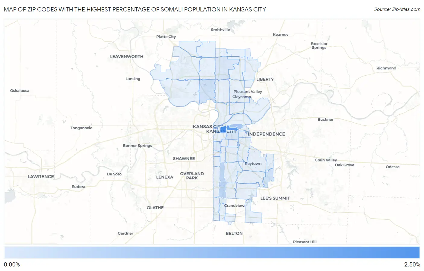 Zip Codes with the Highest Percentage of Somali Population in Kansas City Map
