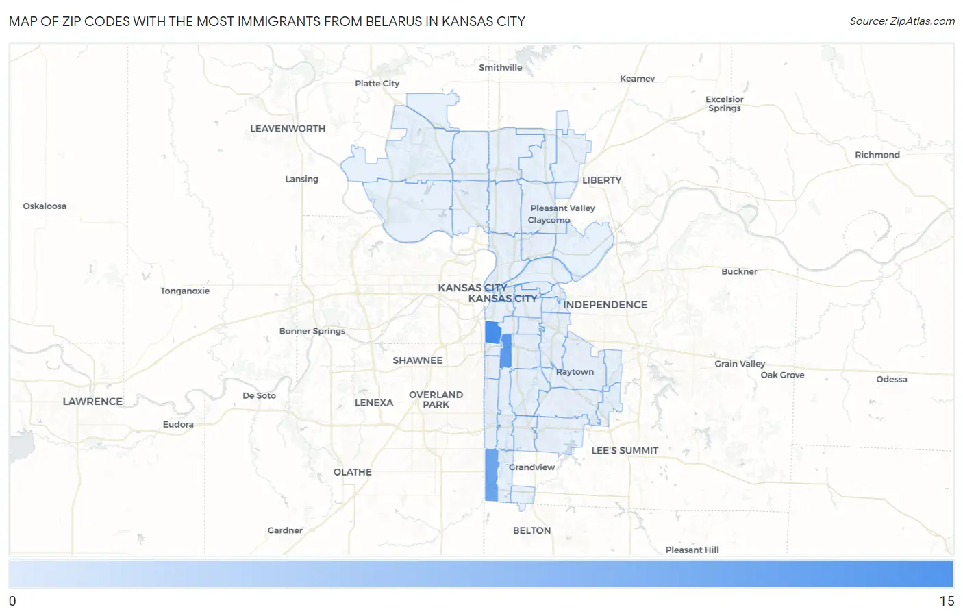Zip Codes with the Most Immigrants from Belarus in Kansas City Map
