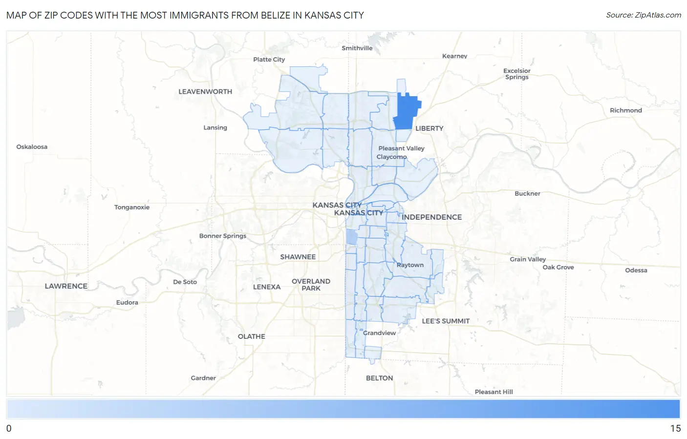 Zip Codes with the Most Immigrants from Belize in Kansas City Map