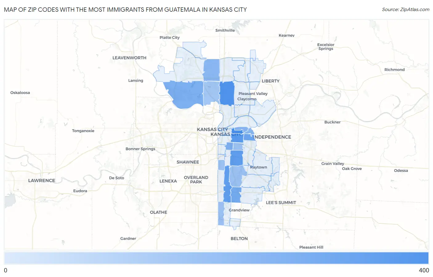 Zip Codes with the Most Immigrants from Guatemala in Kansas City Map