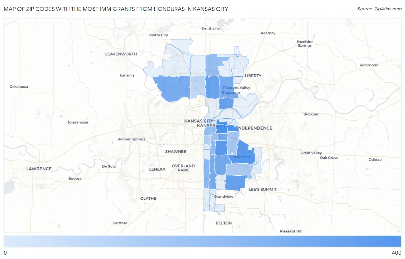 Zip Codes with the Most Immigrants from Honduras in Kansas City Map