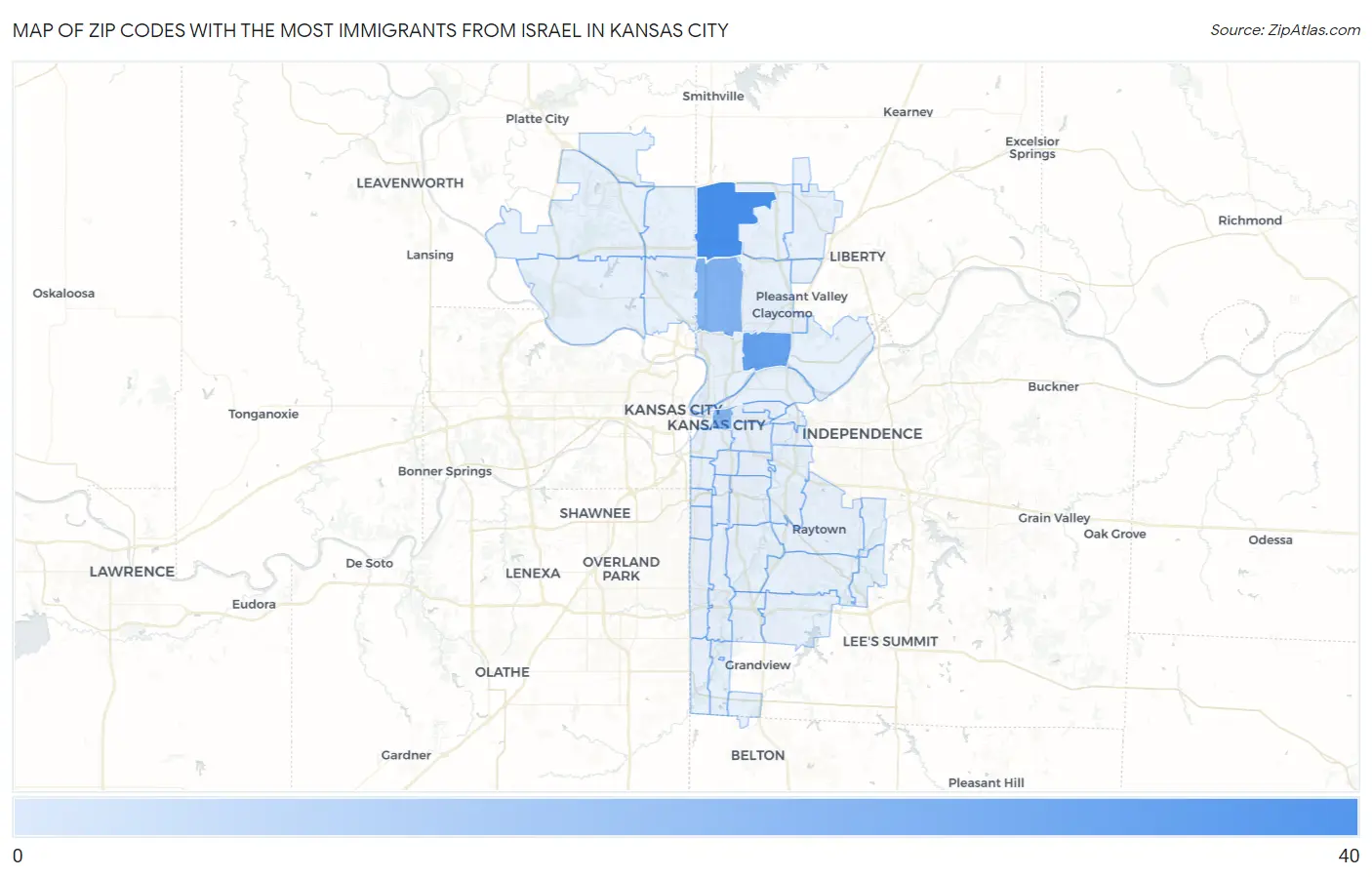 Zip Codes with the Most Immigrants from Israel in Kansas City Map