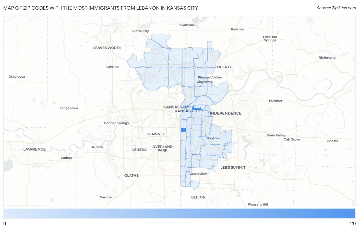 Zip Codes with the Most Immigrants from Lebanon in Kansas City Map