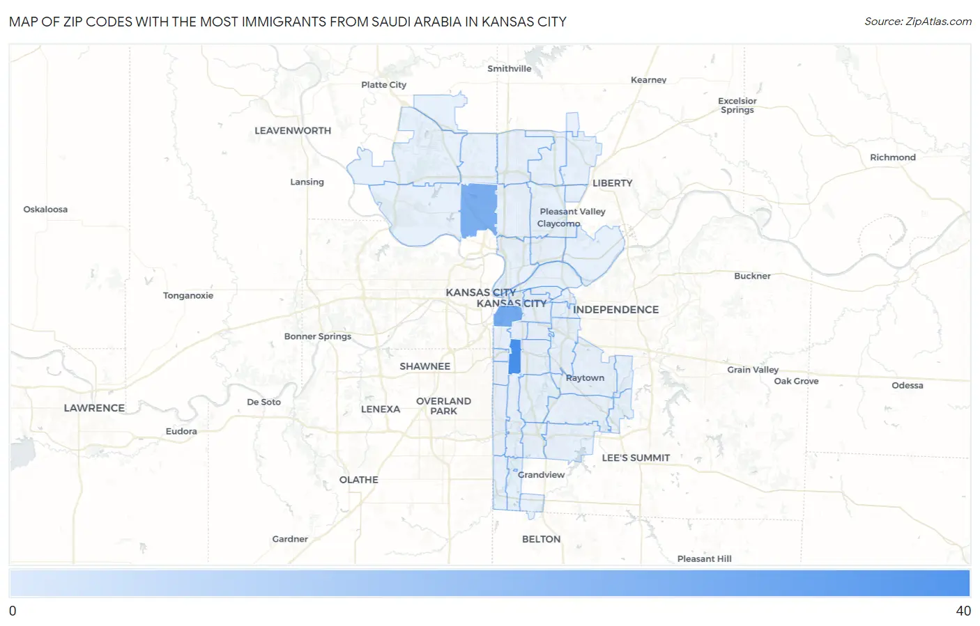 Zip Codes with the Most Immigrants from Saudi Arabia in Kansas City Map