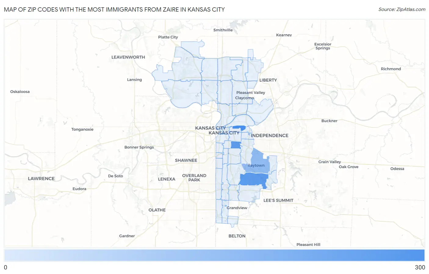 Zip Codes with the Most Immigrants from Zaire in Kansas City Map