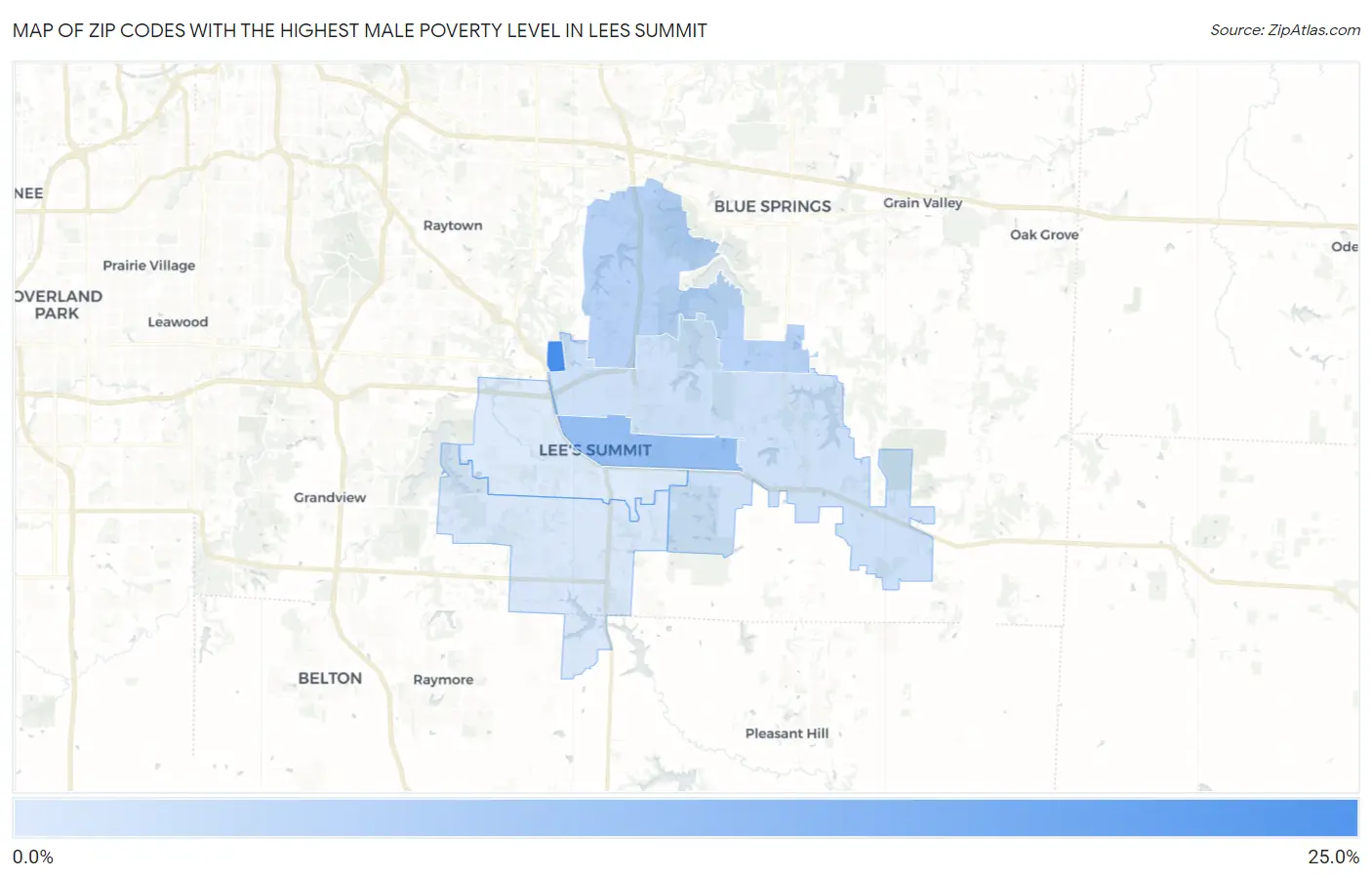 Zip Codes with the Highest Male Poverty Level in Lees Summit Map