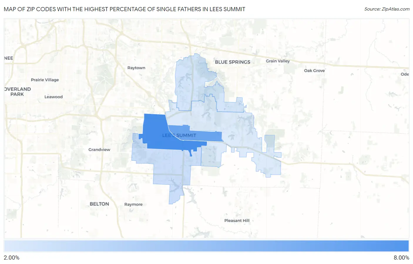 Zip Codes with the Highest Percentage of Single Fathers in Lees Summit Map