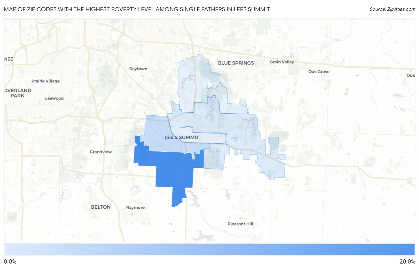 Zip Codes with the Highest Poverty Level Among Single Fathers in Lees Summit Map