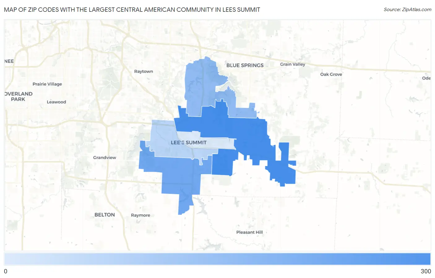 Zip Codes with the Largest Central American Community in Lees Summit Map