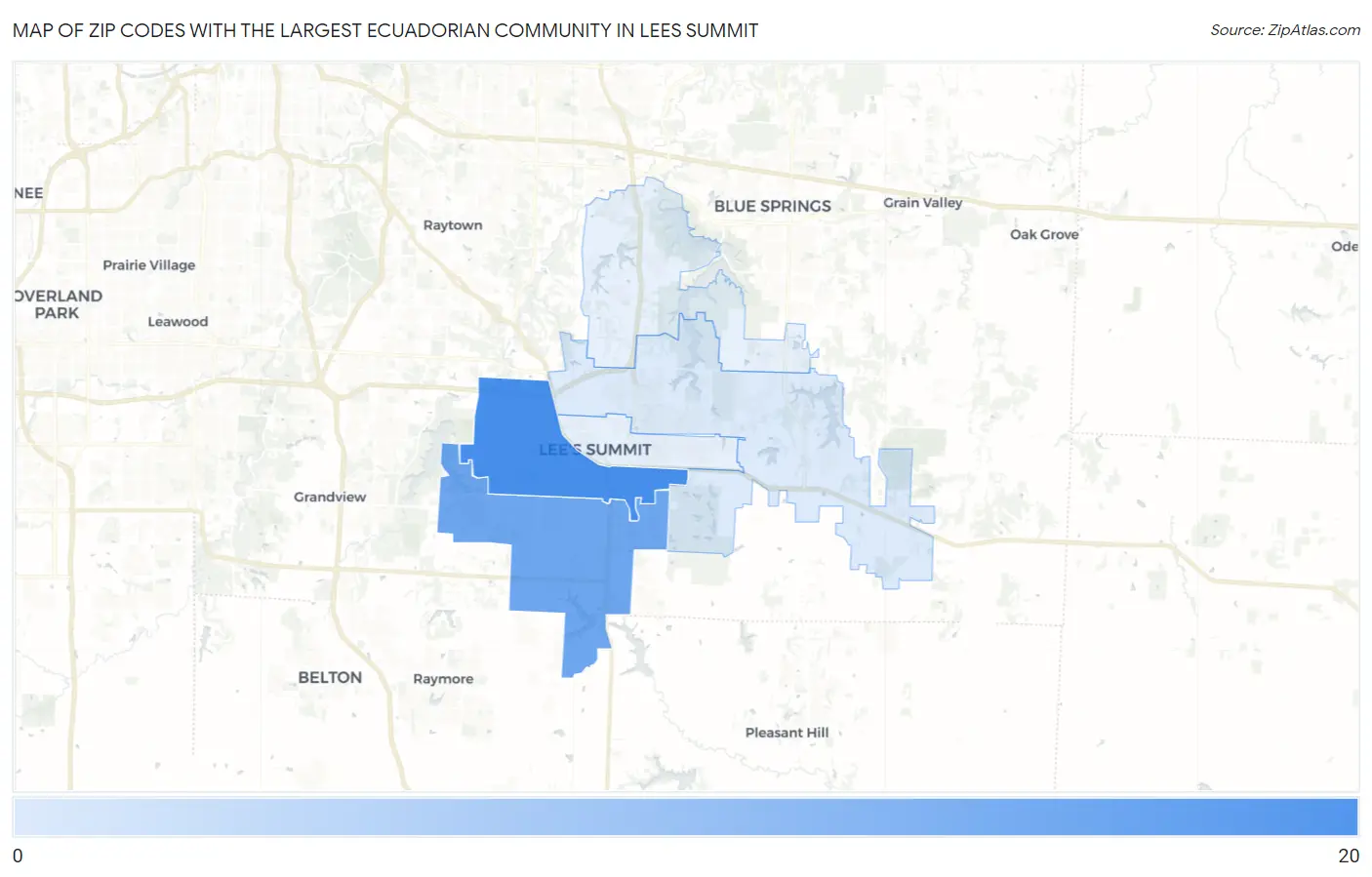 Zip Codes with the Largest Ecuadorian Community in Lees Summit Map