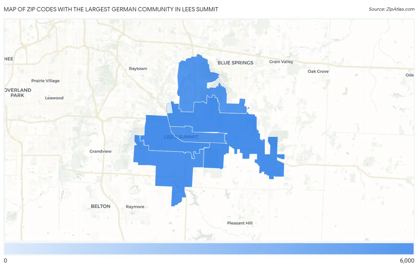 Zip Codes with the Largest German Community in Lees Summit Map