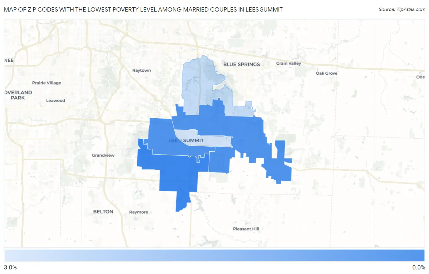 Zip Codes with the Lowest Poverty Level Among Married Couples in Lees Summit Map
