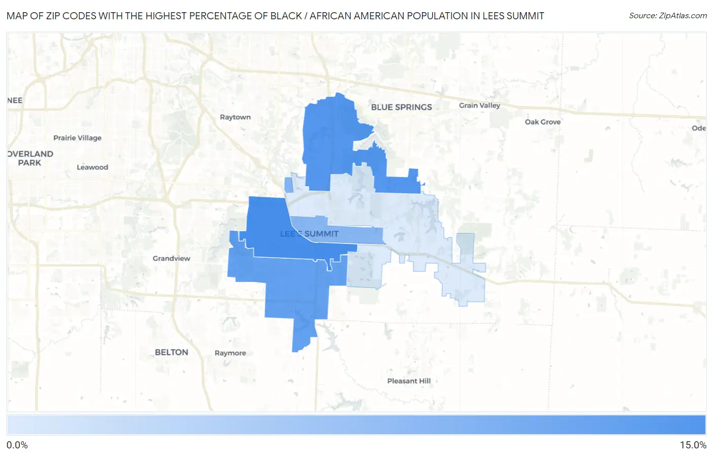 Zip Codes with the Highest Percentage of Black / African American Population in Lees Summit Map
