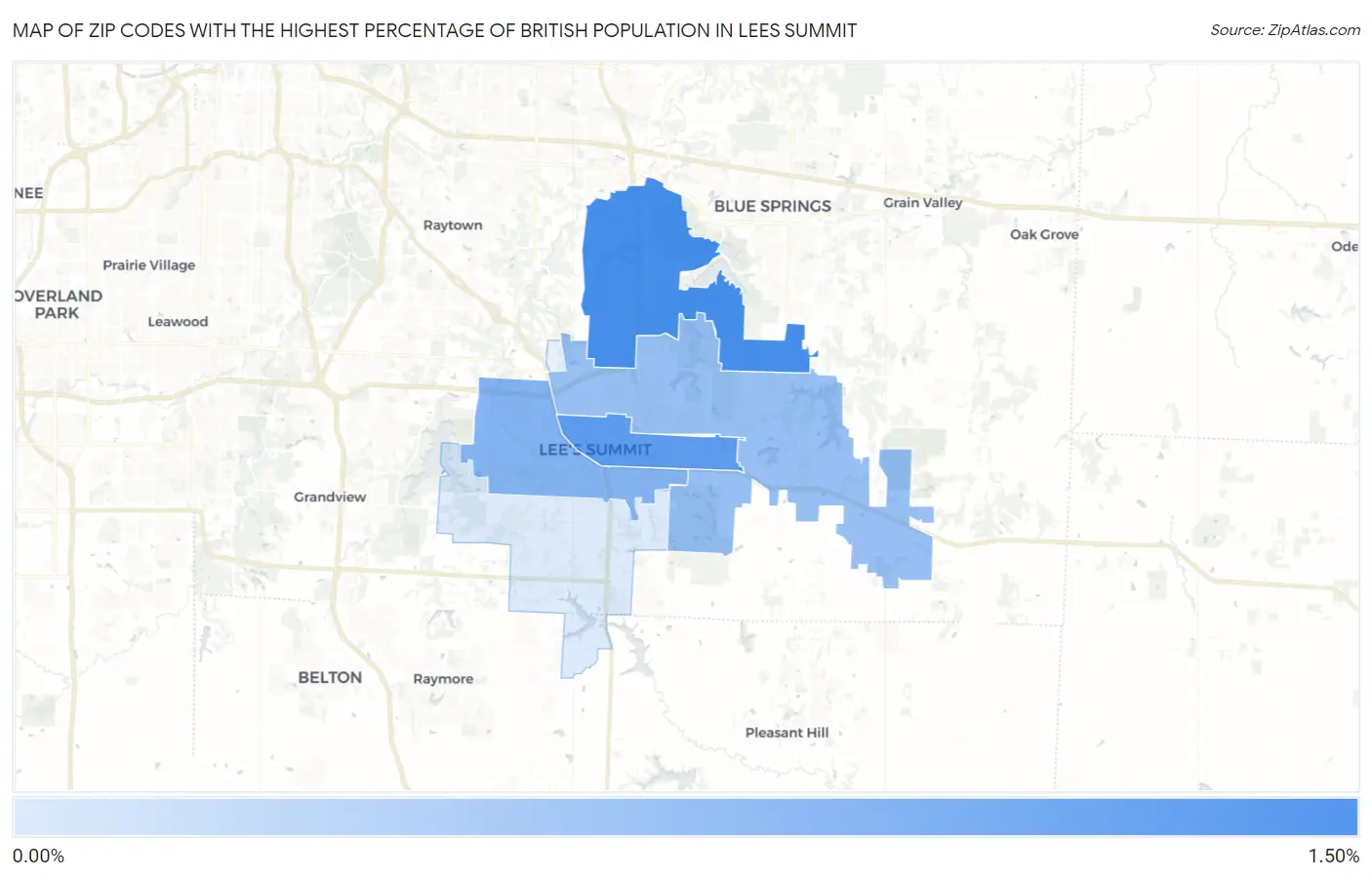 Zip Codes with the Highest Percentage of British Population in Lees Summit Map