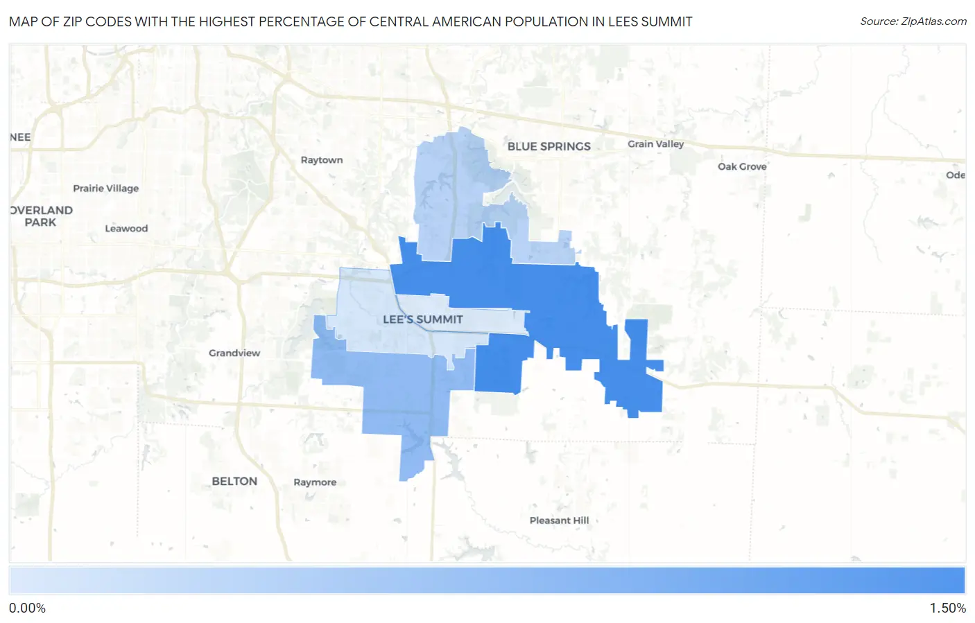Zip Codes with the Highest Percentage of Central American Population in Lees Summit Map