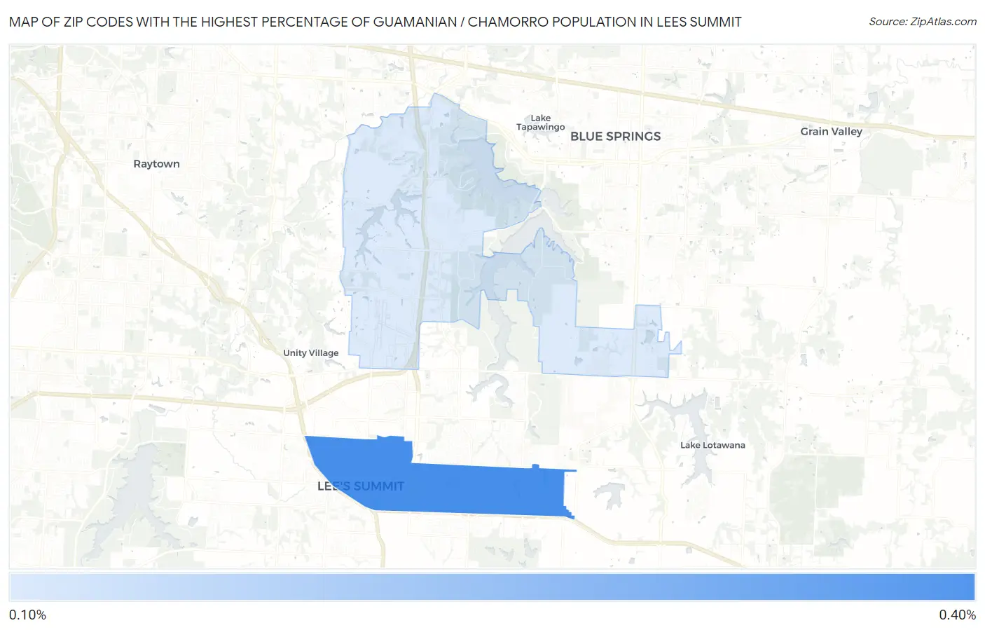 Zip Codes with the Highest Percentage of Guamanian / Chamorro Population in Lees Summit Map