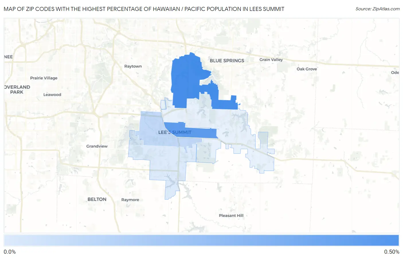 Zip Codes with the Highest Percentage of Hawaiian / Pacific Population in Lees Summit Map
