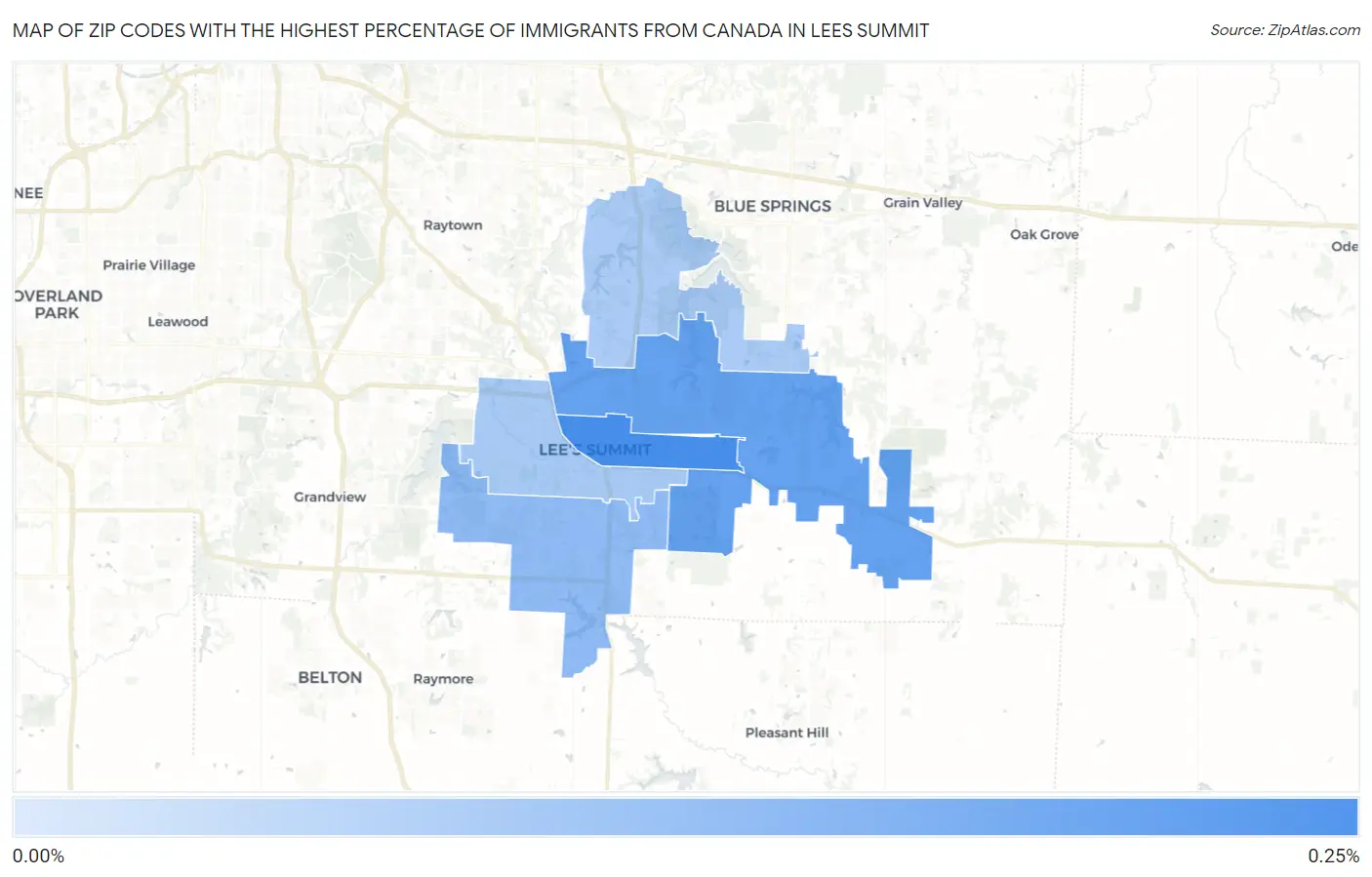 Zip Codes with the Highest Percentage of Immigrants from Canada in Lees Summit Map