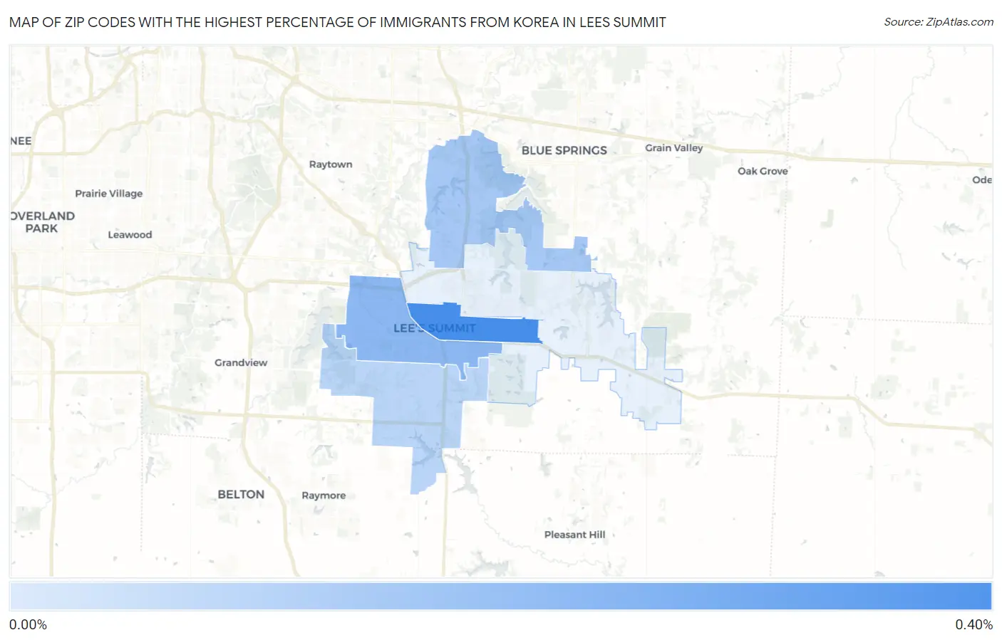 Zip Codes with the Highest Percentage of Immigrants from Korea in Lees Summit Map