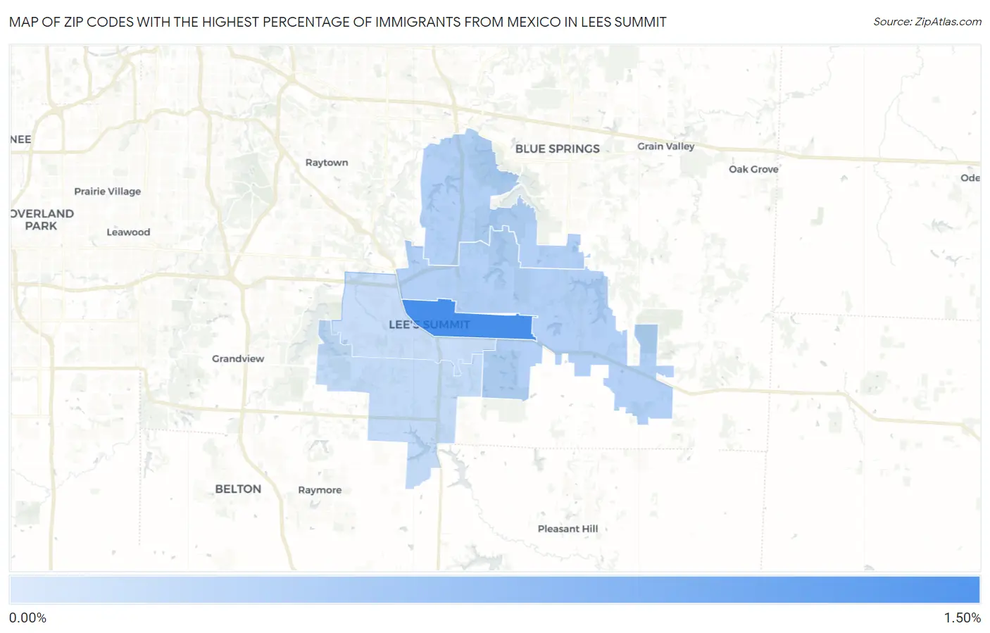 Zip Codes with the Highest Percentage of Immigrants from Mexico in Lees Summit Map