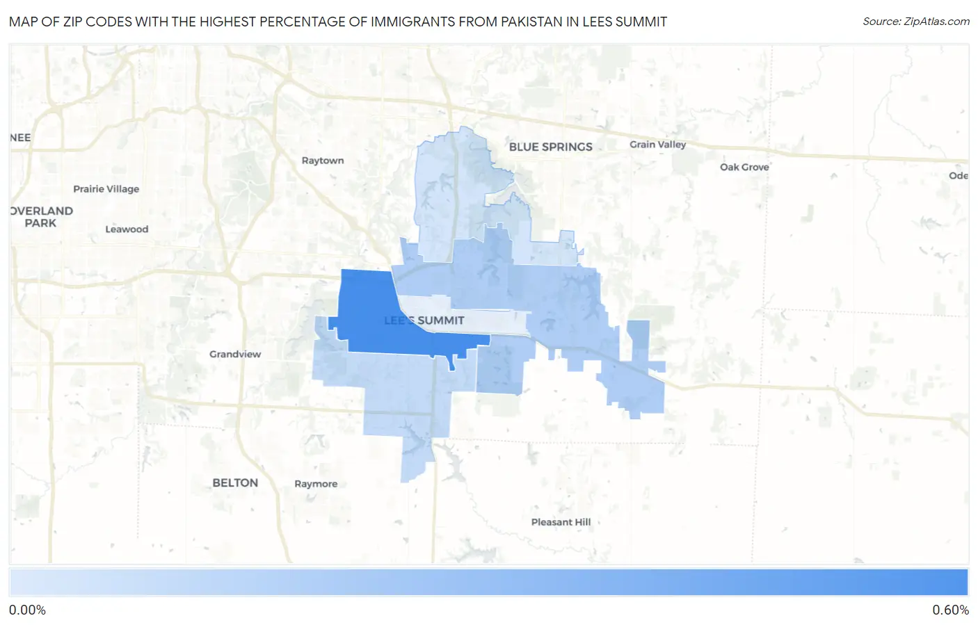 Zip Codes with the Highest Percentage of Immigrants from Pakistan in Lees Summit Map