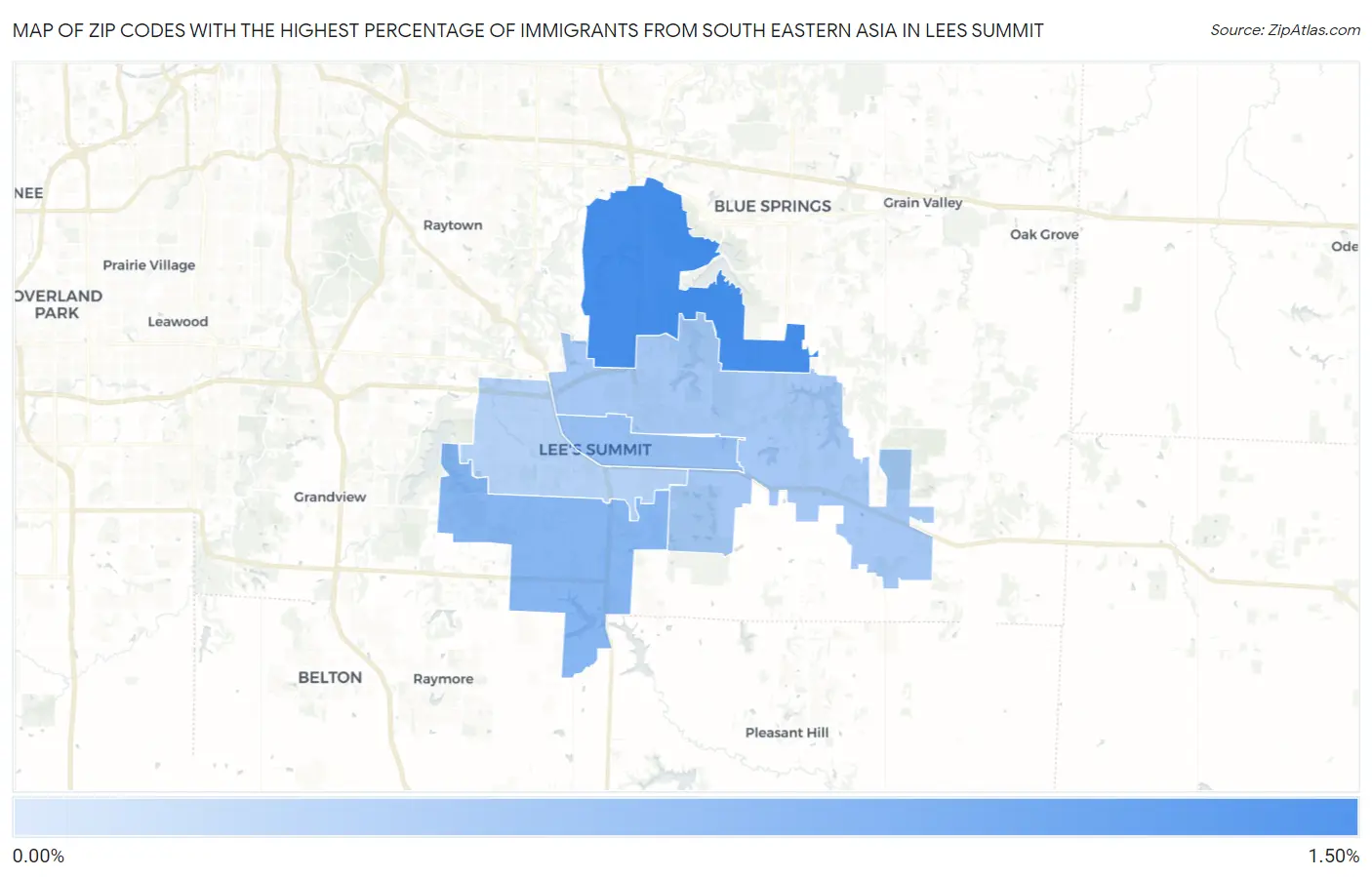 Zip Codes with the Highest Percentage of Immigrants from South Eastern Asia in Lees Summit Map