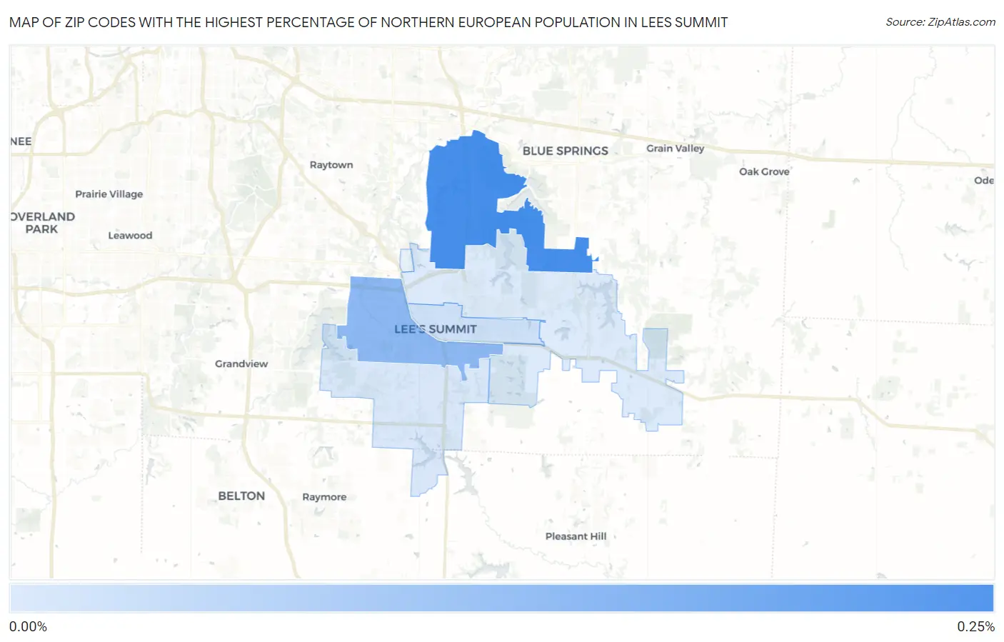 Zip Codes with the Highest Percentage of Northern European Population in Lees Summit Map