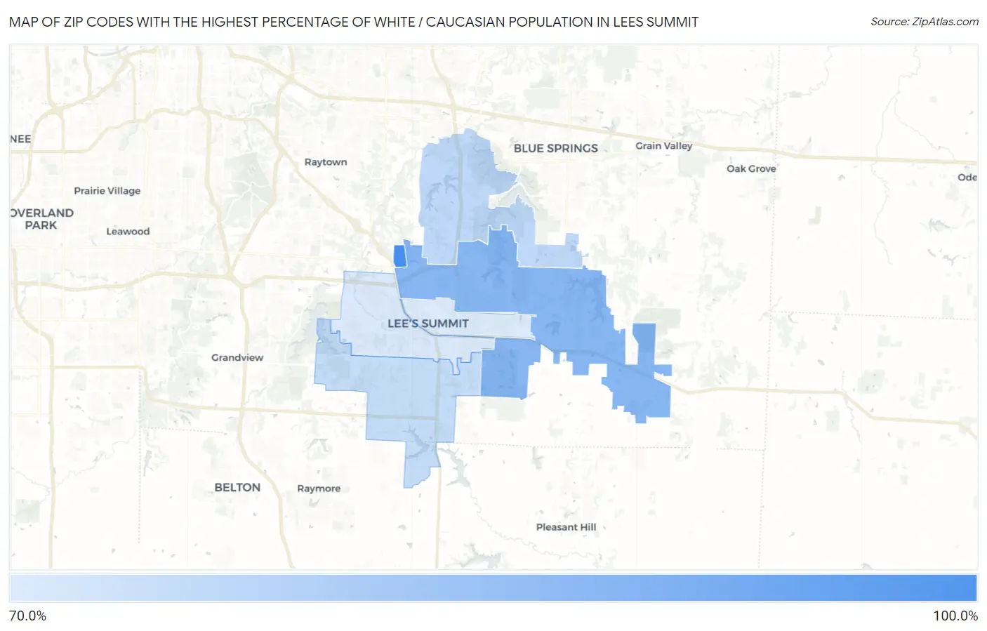 Zip Codes with the Highest Percentage of White / Caucasian Population in Lees Summit Map