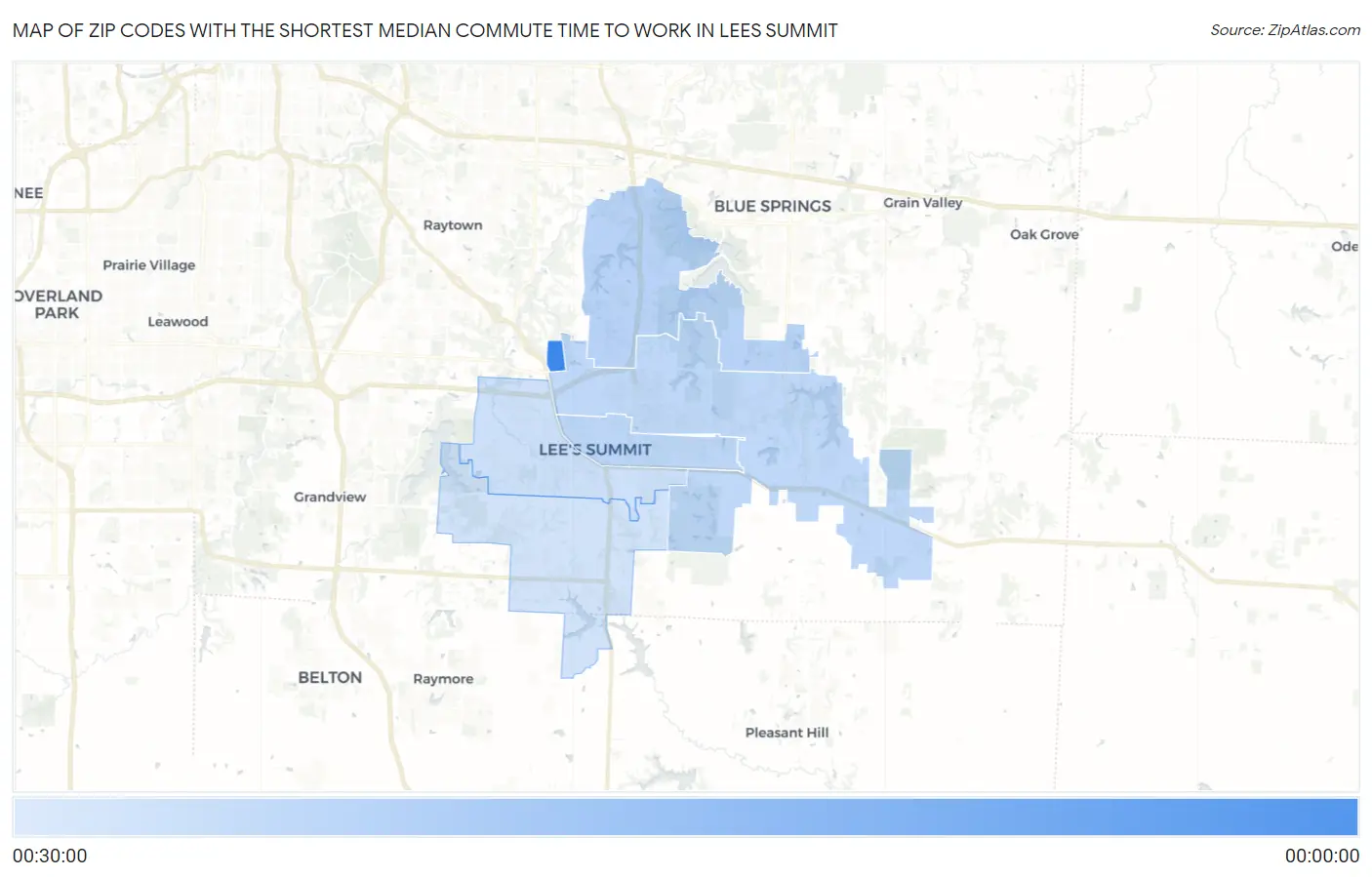 Zip Codes with the Shortest Median Commute Time to Work in Lees Summit Map