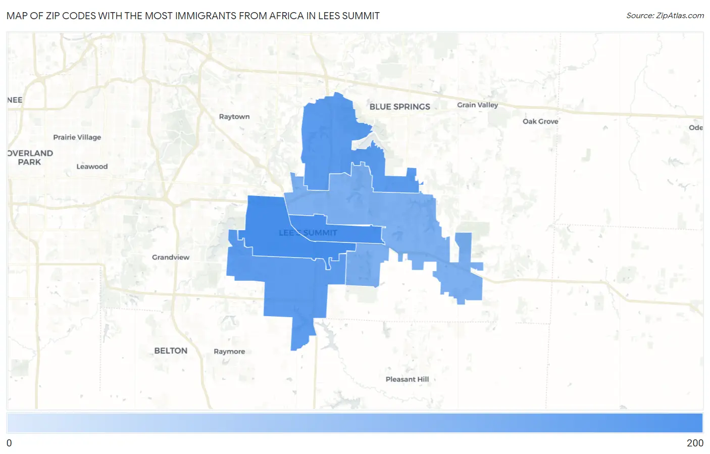Zip Codes with the Most Immigrants from Africa in Lees Summit Map