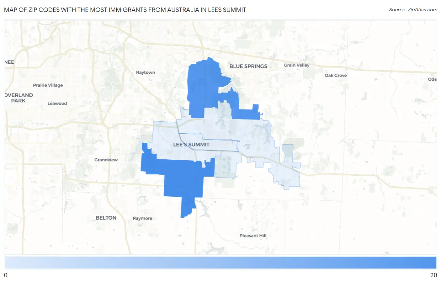 Zip Codes with the Most Immigrants from Australia in Lees Summit Map