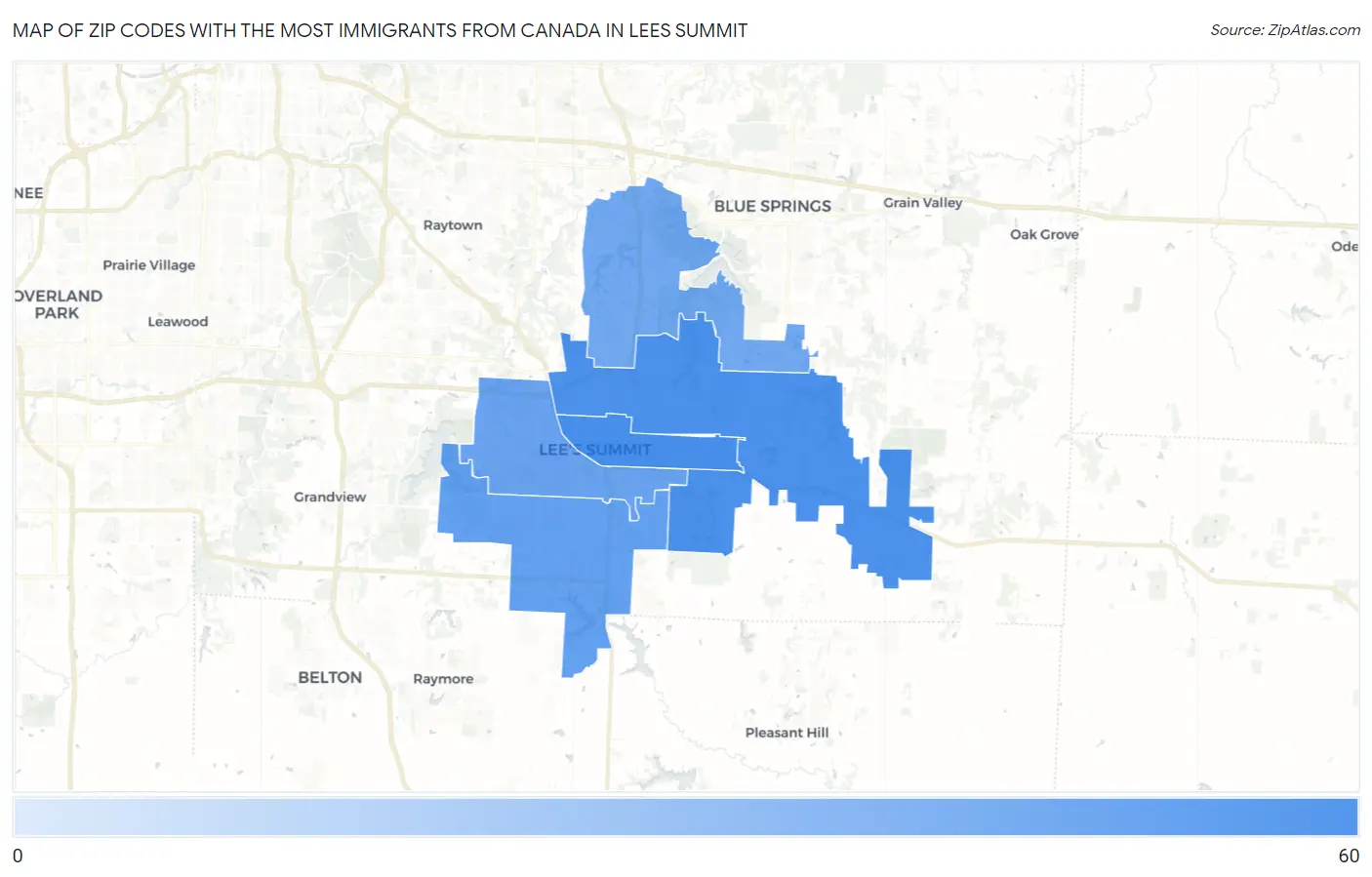Zip Codes with the Most Immigrants from Canada in Lees Summit Map