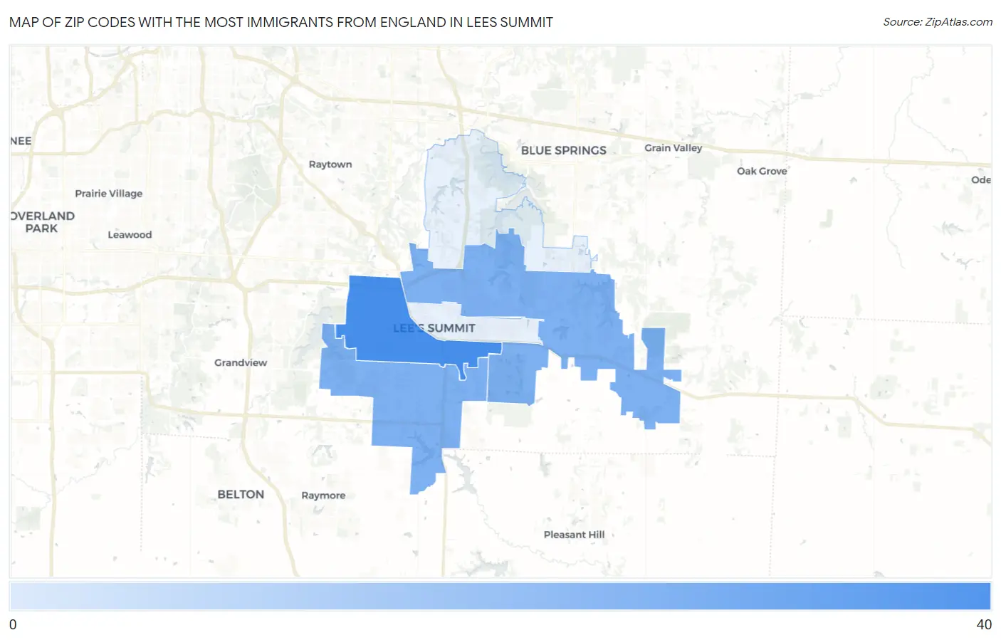 Zip Codes with the Most Immigrants from England in Lees Summit Map