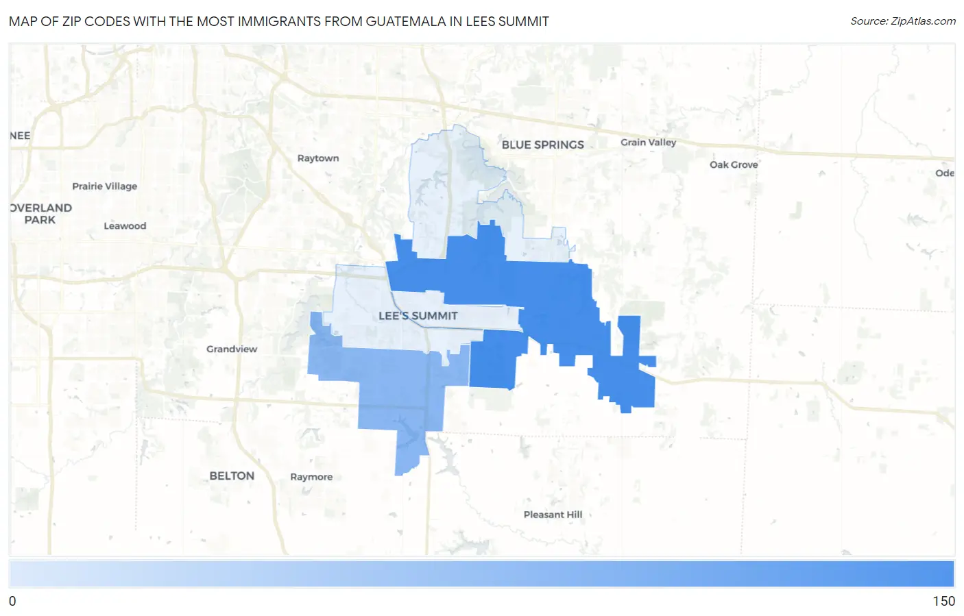 Zip Codes with the Most Immigrants from Guatemala in Lees Summit Map