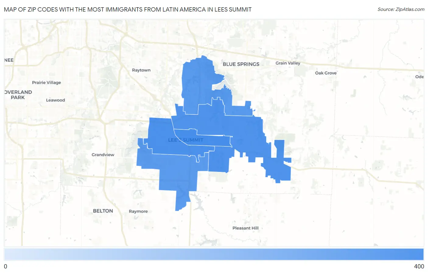 Zip Codes with the Most Immigrants from Latin America in Lees Summit Map