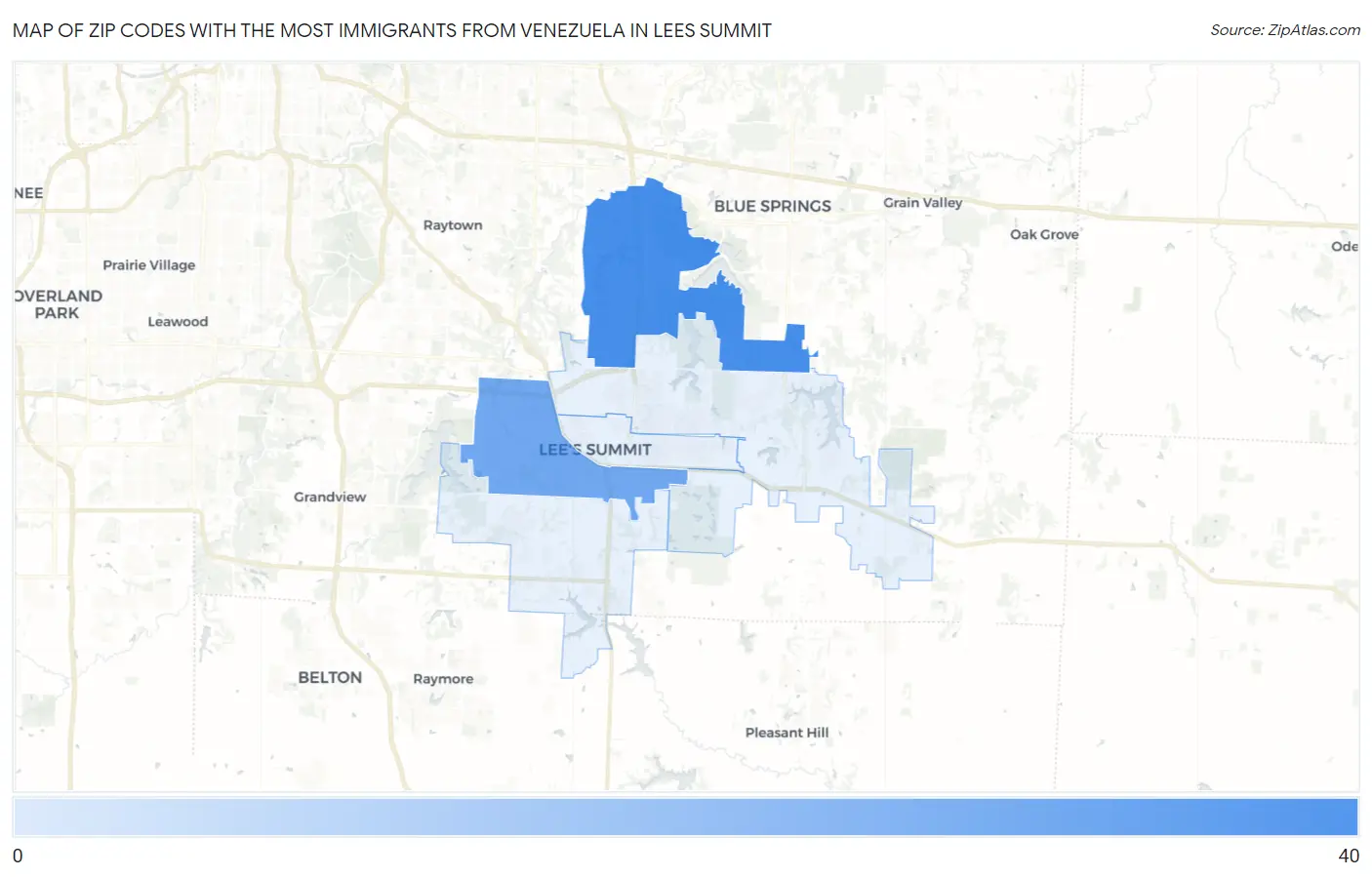 Zip Codes with the Most Immigrants from Venezuela in Lees Summit Map