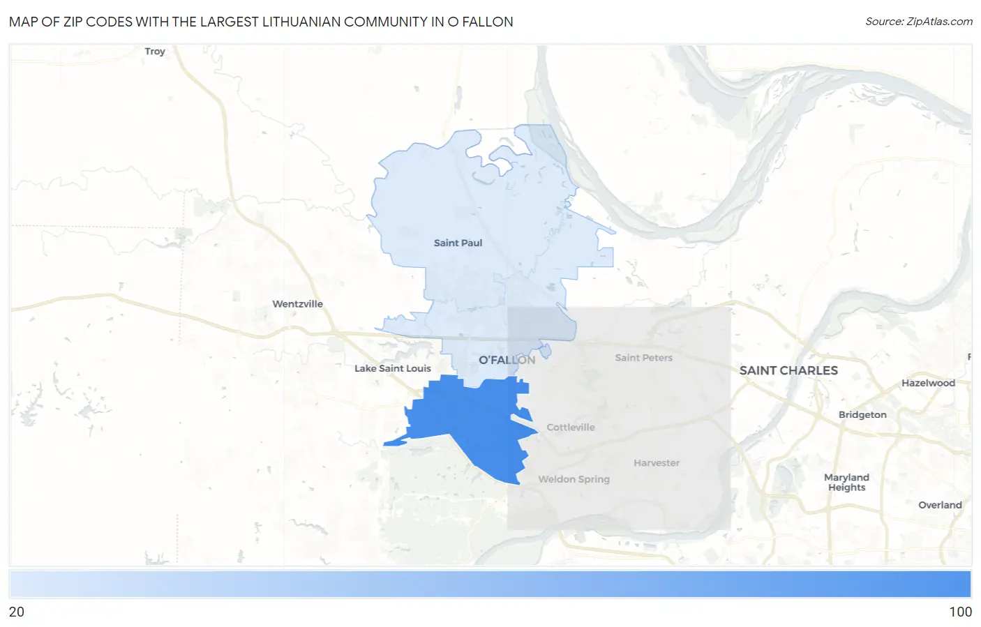 Zip Codes with the Largest Lithuanian Community in O Fallon Map