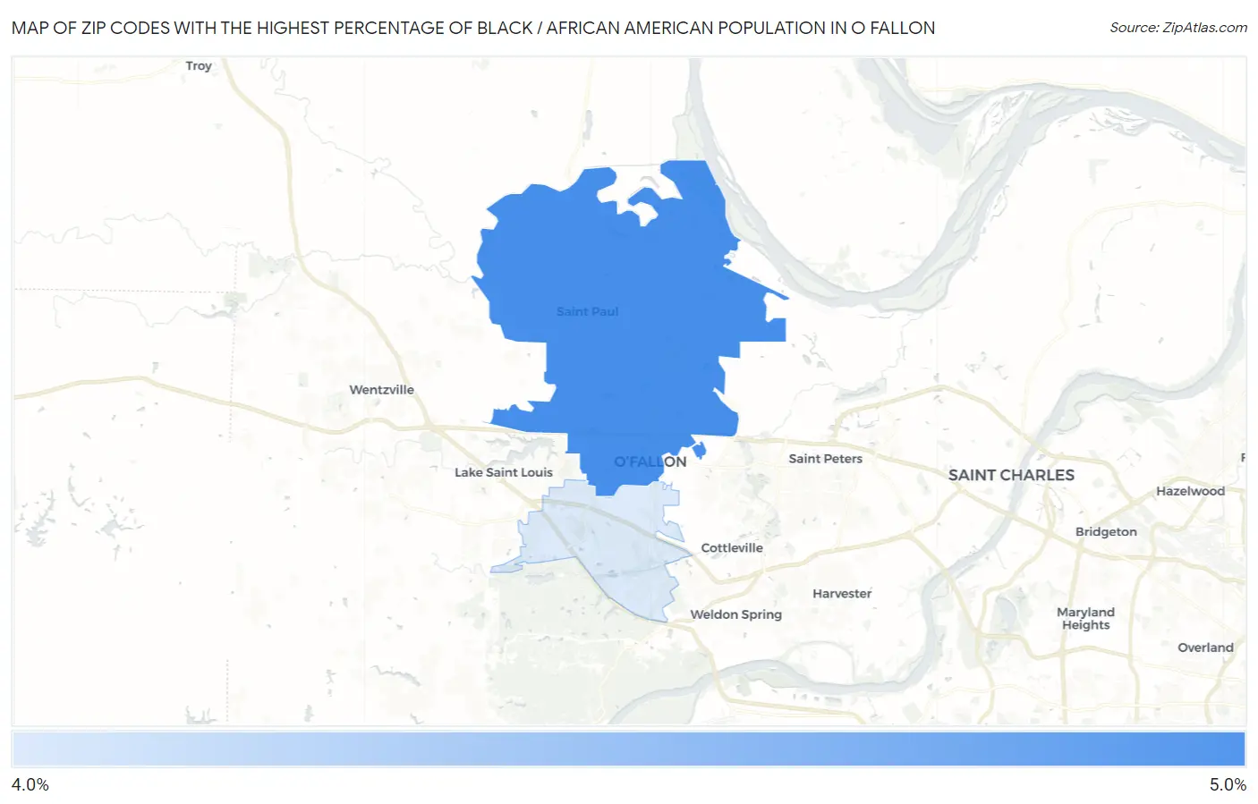Zip Codes with the Highest Percentage of Black / African American Population in O Fallon Map