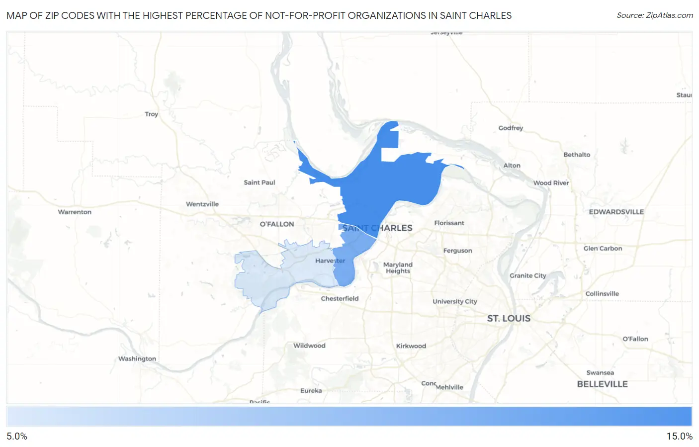 Zip Codes with the Highest Percentage of Not-for-profit Organizations in Saint Charles Map