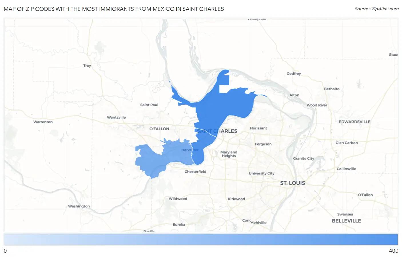 Zip Codes with the Most Immigrants from Mexico in Saint Charles Map