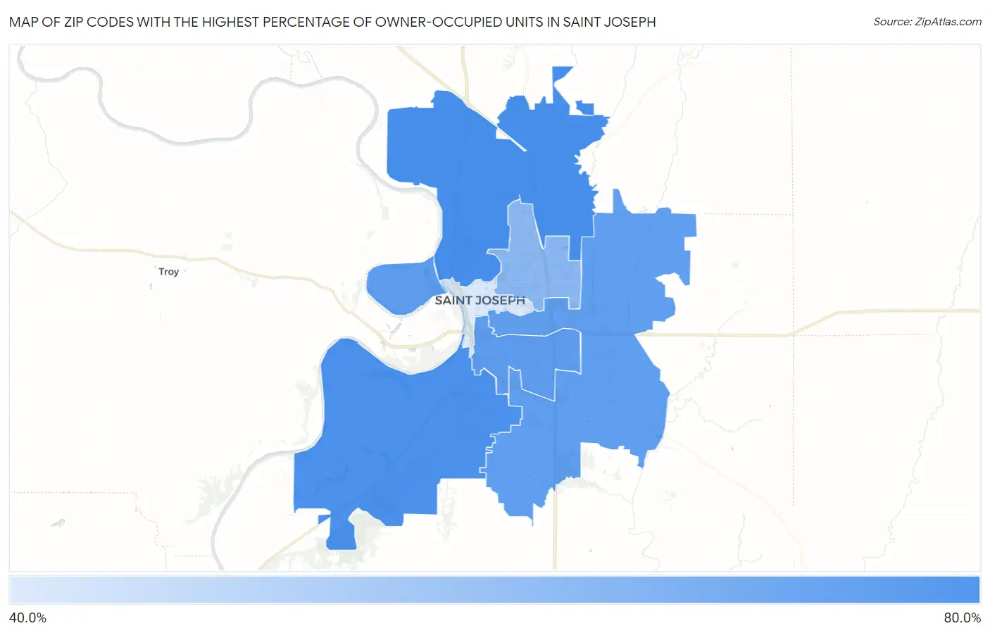 Zip Codes with the Highest Percentage of Owner-Occupied Units in Saint Joseph Map