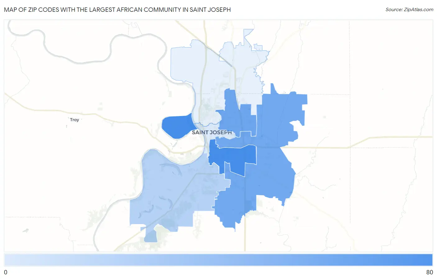 Zip Codes with the Largest African Community in Saint Joseph Map