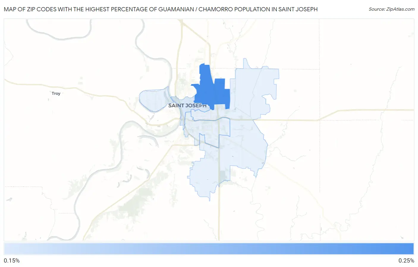 Zip Codes with the Highest Percentage of Guamanian / Chamorro Population in Saint Joseph Map